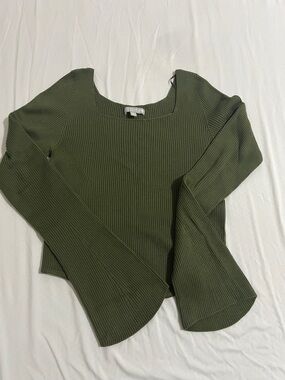 Uniqlo Olive Green Ribbed Long Sleeve Top